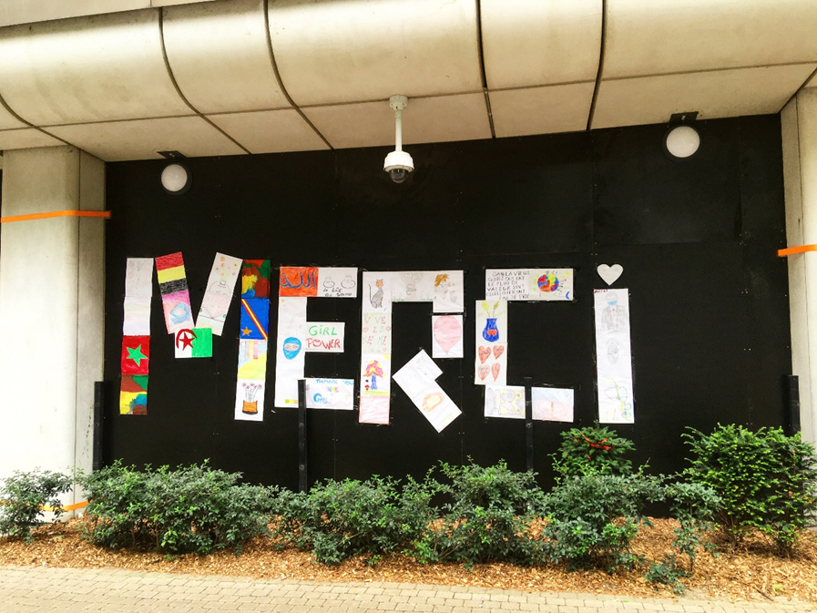 End of July: Collage done by the residents on the main facade, near the front door